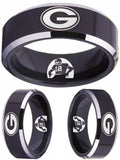Green Bay Packers Ring | Black & Silver Wedding Ring | Sizes 4-17