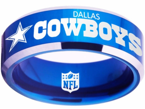 Cowboys Ring | Blue & Silver Wedding Ring | Sizes 4-17