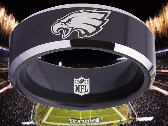 Philadelphia Eagles Ring Black & Silver Wedding Band | Sizes 4-17 #eagles